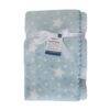 Snuggletime Double Fleece Baby Blanket in blue with white stars, soft texture, and ribbon tie. Large size 60x100cm.