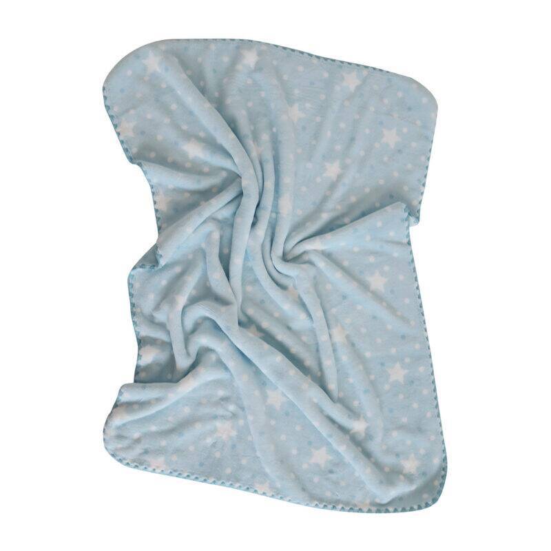 Snuggletime Double Fleece Baby Blanket in soft blue with white stars, showcasing a cozy and luxurious texture.