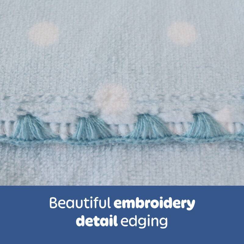 Snuggletime Double Fleece Baby Blanket in blue, featuring beautiful embroidered edging detail.