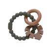 Back to Nature Silicone Teether Leaf in earthy tones with a wooden ring and textured silicone beads for soothing gums.