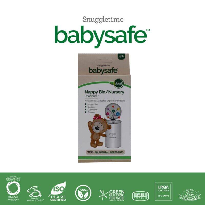 BabySafe Nappy Bin Deodoriser, eco-friendly, 2-pack with a playful bear design, suitable for nurseries and diaper bins.