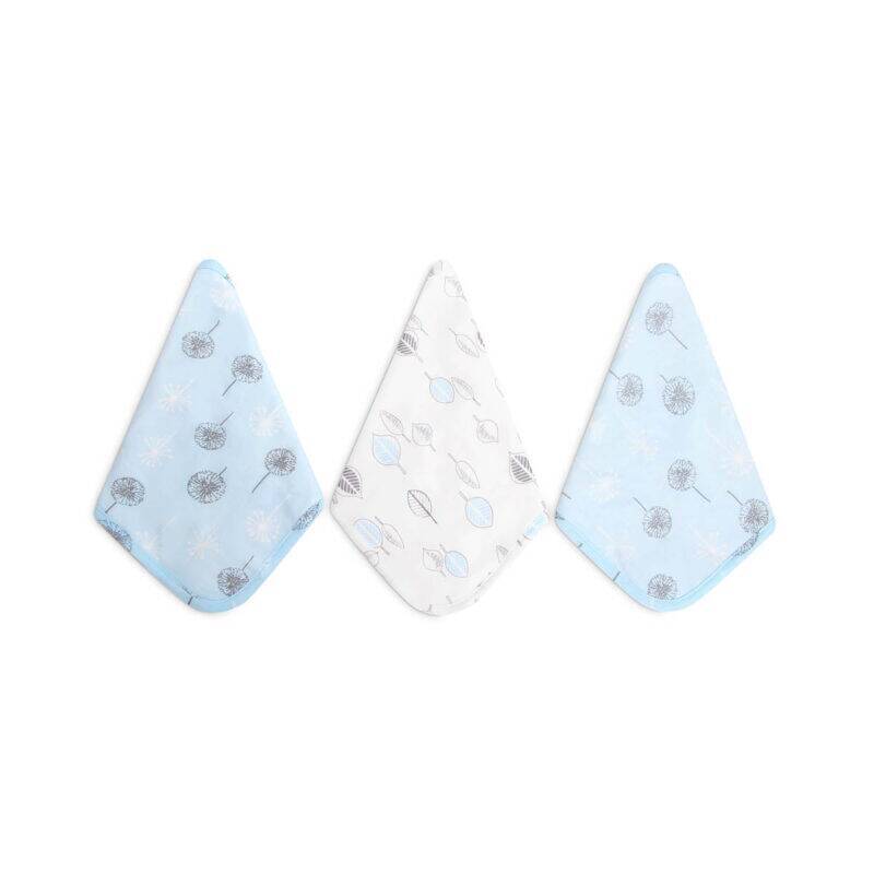 Infancie Bamboo Wash Cloths 3Pk in blue, green, and pink with playful patterns, ideal for gentle cleaning.