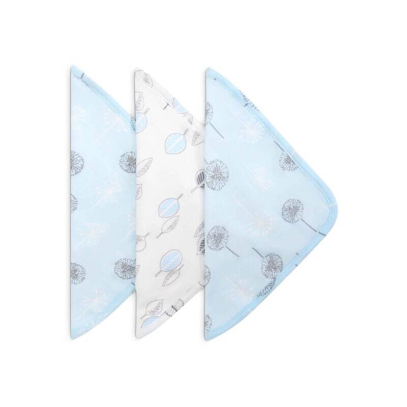 Infancie Bamboo Wash Cloths 3Pk in blue, green, and pink with leaf and dandelion patterns. Soft and eco-friendly.