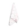 Infancie Bib & Burpa Set in pink and white with dandelion print, displayed hanging to showcase its design.