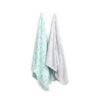 Infancie Bamboo Jersey Wraps 2Pk in green with patterns and grey with subtle designs, soft and lightweight for infants.