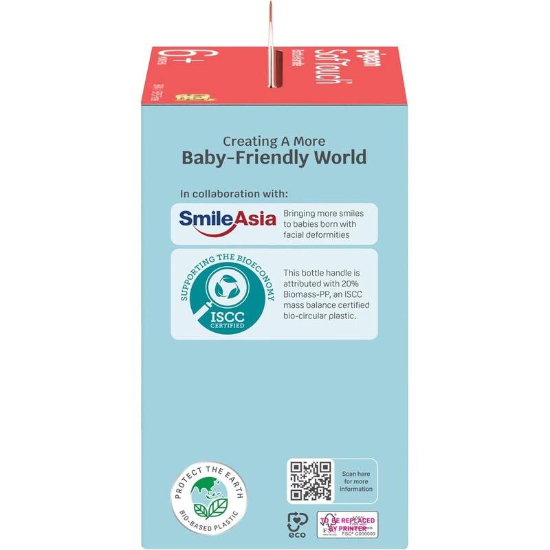 Pigeon SofTouch BPP Bottle Handle in eco-friendly packaging, highlighting collaboration with SmileAsia for baby-friendly
