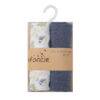 Infancie Muslin Blankets 2Pk featuring a dinosaur print and a solid navy blue blanket, made from 100% cotton.