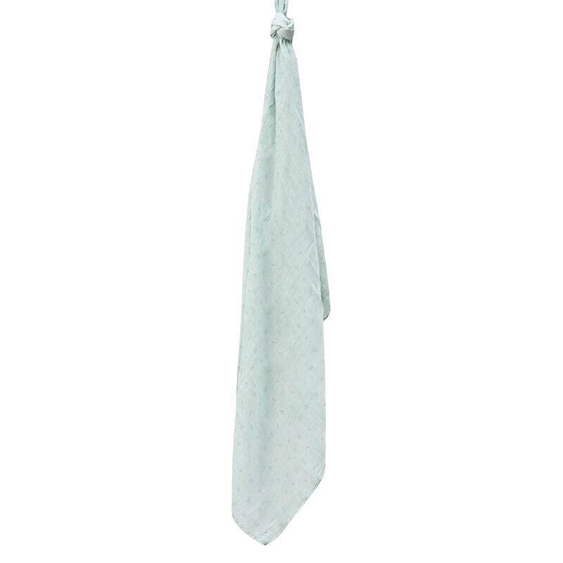 Infancie Bamboo Muslin Blanket in soft mint green, showcasing lightweight, breathable fabric with a delicate pattern.