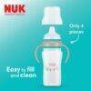 Nuk Perfect Match Learner Bottle 150ml in rainbow design with sheep, featuring easy-to-clean four-piece construction.