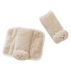 Snuggletime Comfy Straps in soft beige with bear face, featuring plush fabric and adjustable Velcro closures.