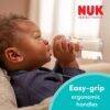 Nuk Perfect Match Learner Bottle 150ml in Rainbow Sheep design, featuring easy-grip ergonomic handles for toddlers.
