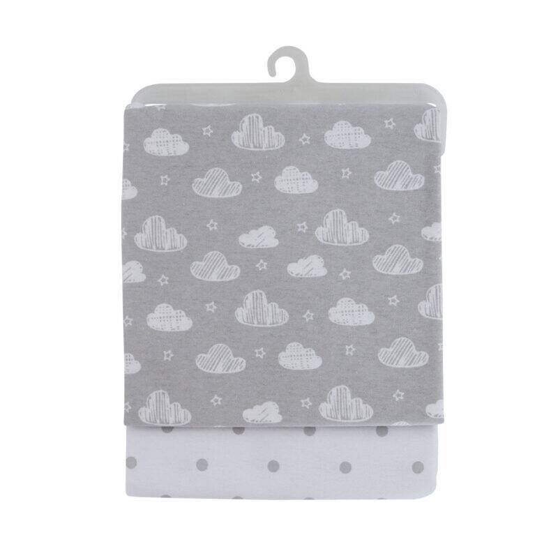 Snuggletime Cotton Flannel Receivers 2pk in grey cloud design with white clouds and polka dots. Soft and cozy for babies.