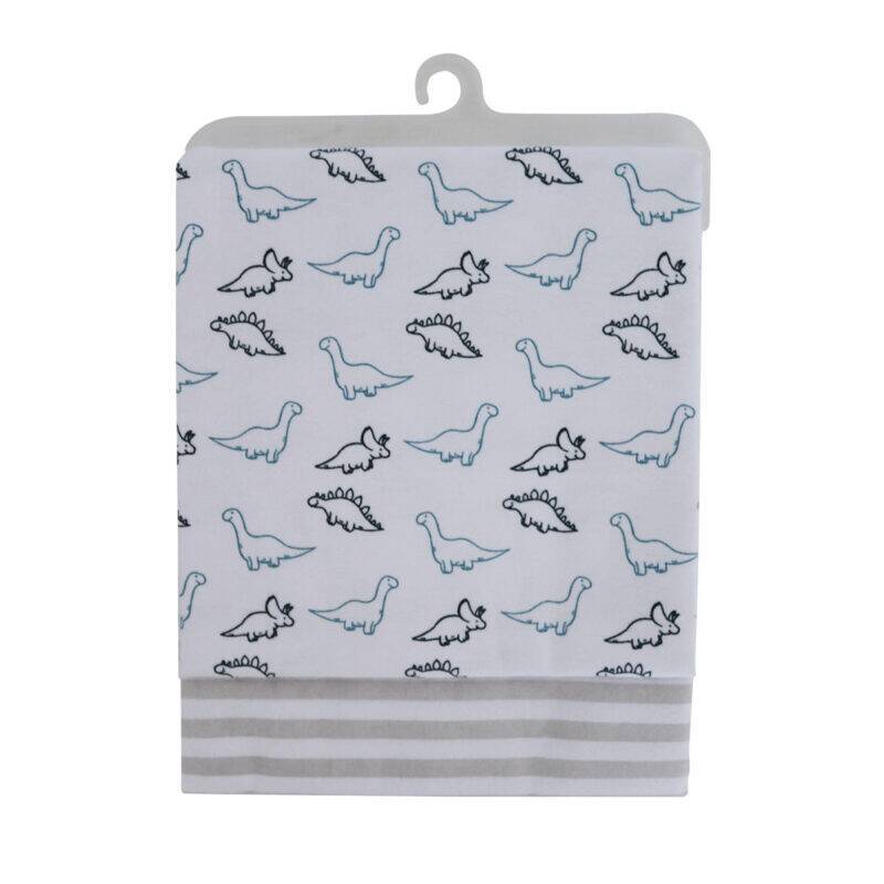 Snuggletime Cotton Flannel Receivers 2pk in dinosaur print featuring blue and grey designs on a white background.