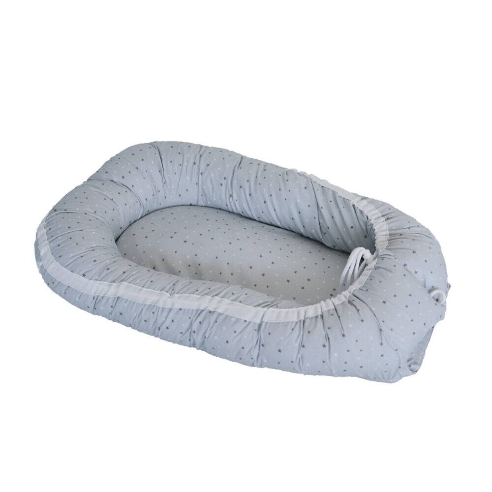 Snuggletime Comfort Safety Pod in Grey Snow with a soft, padded design and a star pattern.
