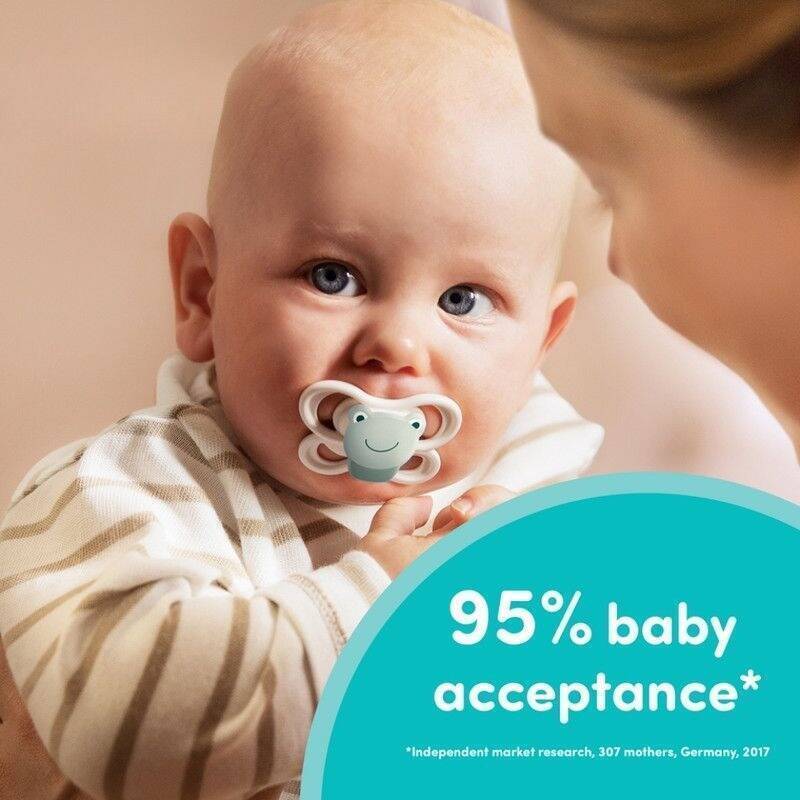 Nuk Perfect Match Air Mini Soother in Bear style, being used by a baby, showcasing comfort and design.