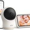 eufy C10 2K Wireless Smart Baby Monitor with a round camera and a display showing a smiling baby.