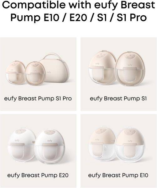 eufy Duckbill Valves for Breast Pump E10/E20/S1/S1 Pro, showing compatibility with various eufy breast pump models.