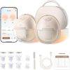 eufy S1 Pro Portable Smart Wearable Electric Breast Pump in soft beige with app interface, accessories, and carrying case.