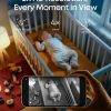 Eufy C10 2K Wireless Smart Baby Monitor displaying a baby in a crib, viewed on a smartphone with night vision feature.