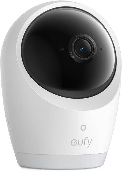 Eufy E21 Wireless 4K Portable Smart Baby Monitor in white, featuring a rounded design and a large lens for clear viewing.