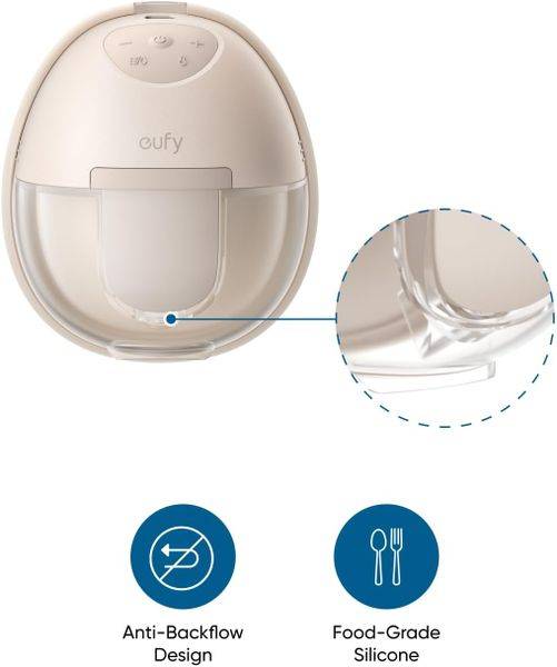 Eufy Duckbill Valves for Breast Pump E10/E20/S1/S1 Pro, beige, highlighting anti-backflow design and food-grade silicone