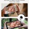 Eufy E21 Wireless 4K Portable Smart Baby Monitor shown in use, displaying a close-up of a sleeping baby on a smartphone