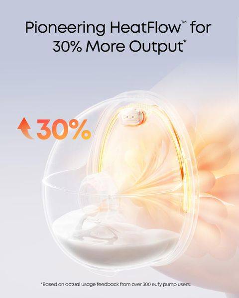 eufy S1 Pro Portable Smart Wearable Electric Breast Pump showcasing HeatFlow technology for increased milk output.