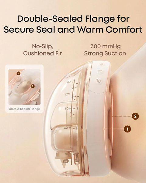 eufy S2 Pro Portable Smart Wearable Electric Breast Pump with double-sealed flange for secure fit and strong suction.