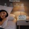 Eufy E21 Wireless 4K Portable Smart Baby Monitor on a nightstand, showing a sleeping woman and monitor displaying baby