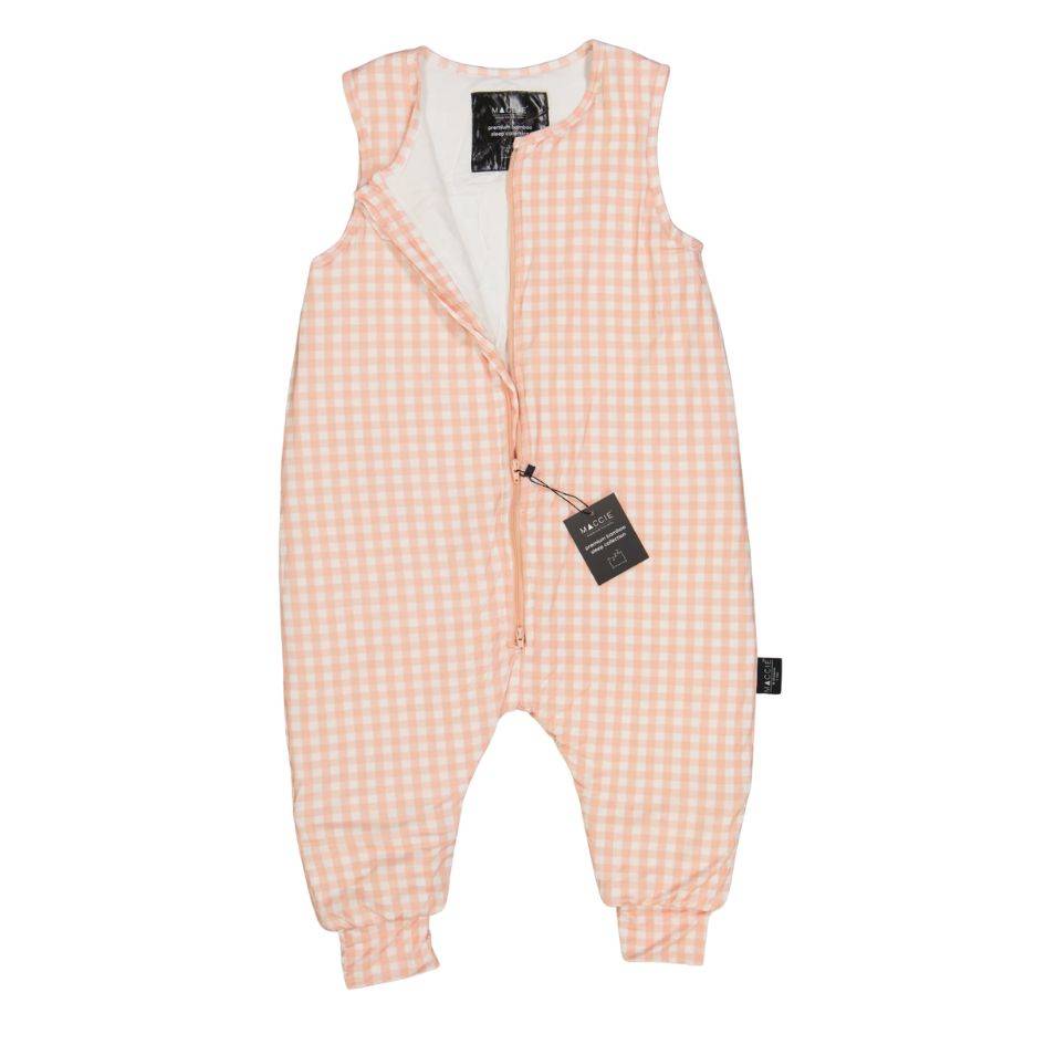 MACCIE 2.0 TOG winter toddler sleep suit in petal pink gingham, featuring a zip closure and sleeveless design for ages 1-3