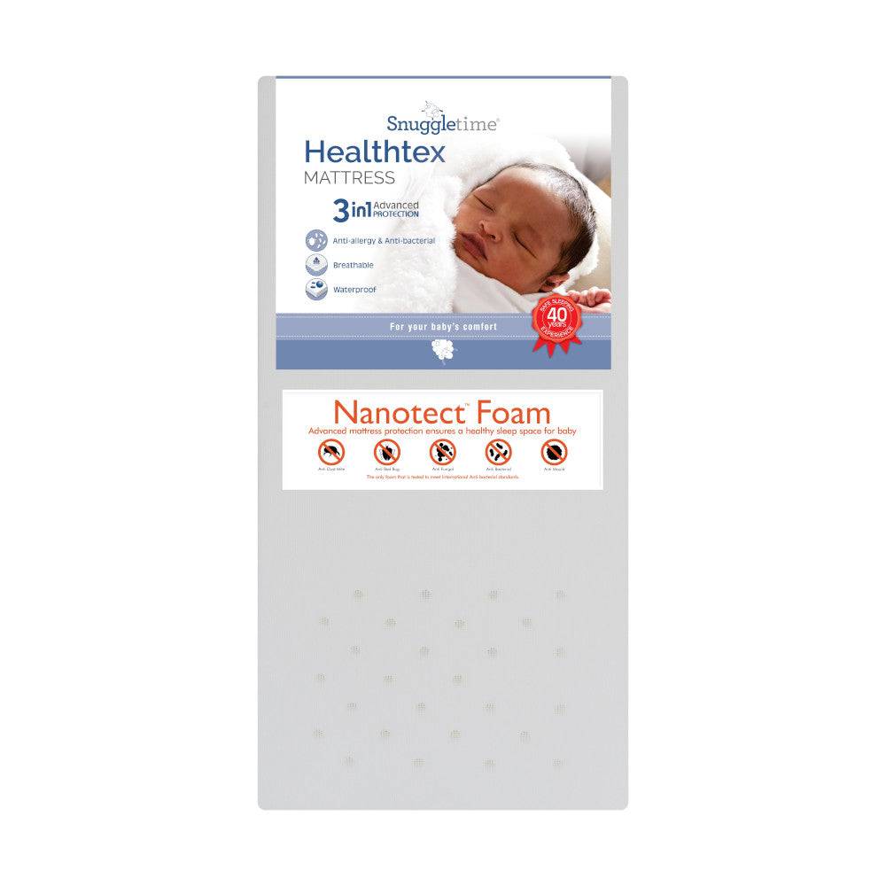 Snuggletime Healthtex Mattress in large size, featuring advanced Nanotect foam for enhanced comfort and waterproof design.
