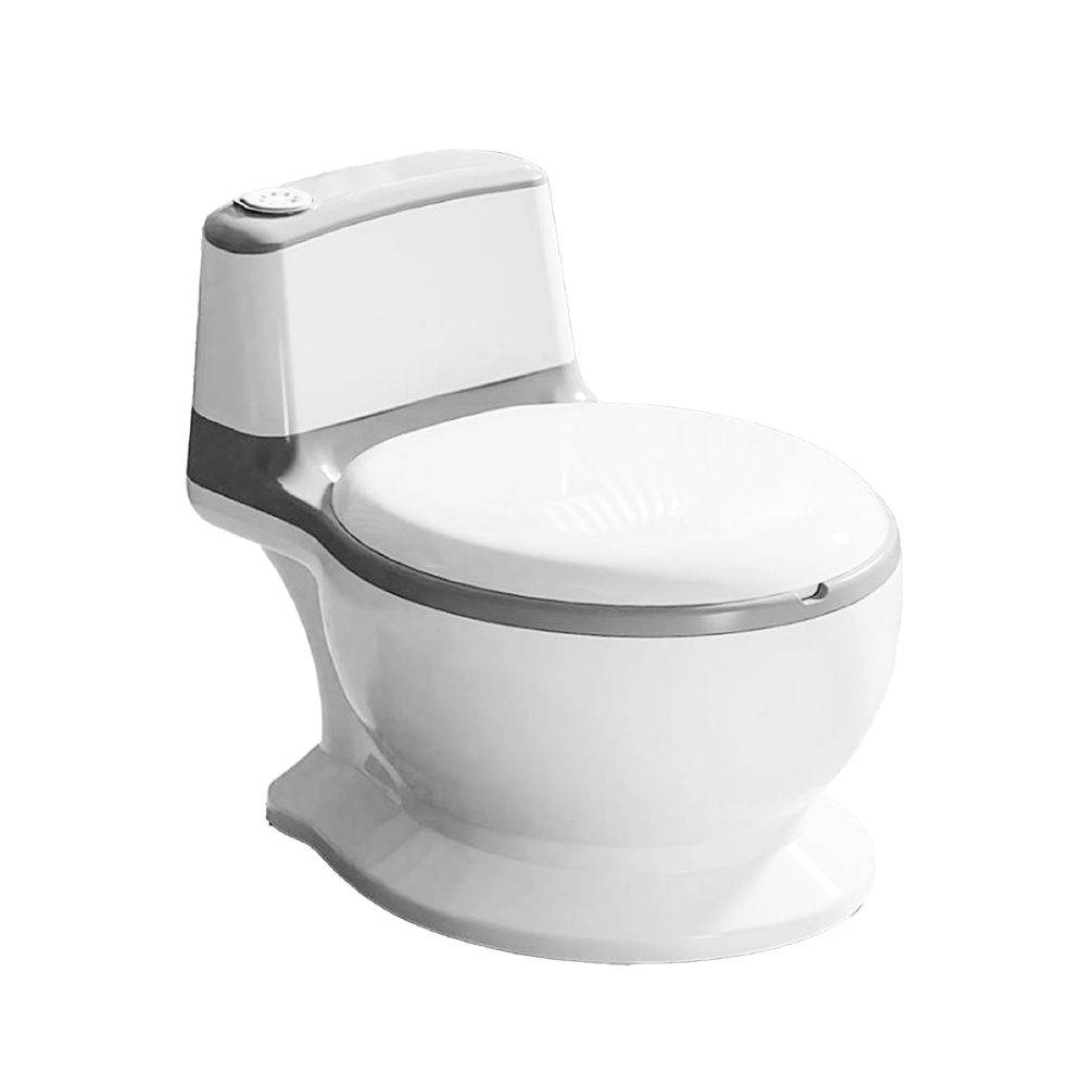 Snuggletime Mini Toilet Training Potty in white with a gray lid, designed for easy toilet training for toddlers.