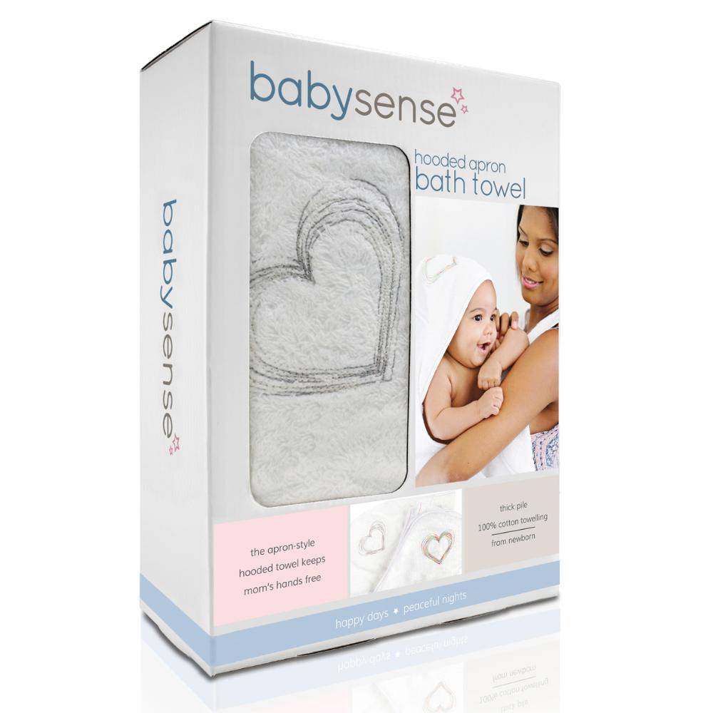 Baby Sense Apron Bath Towel in bright natural color, featuring a hooded design for easy use during bath time.