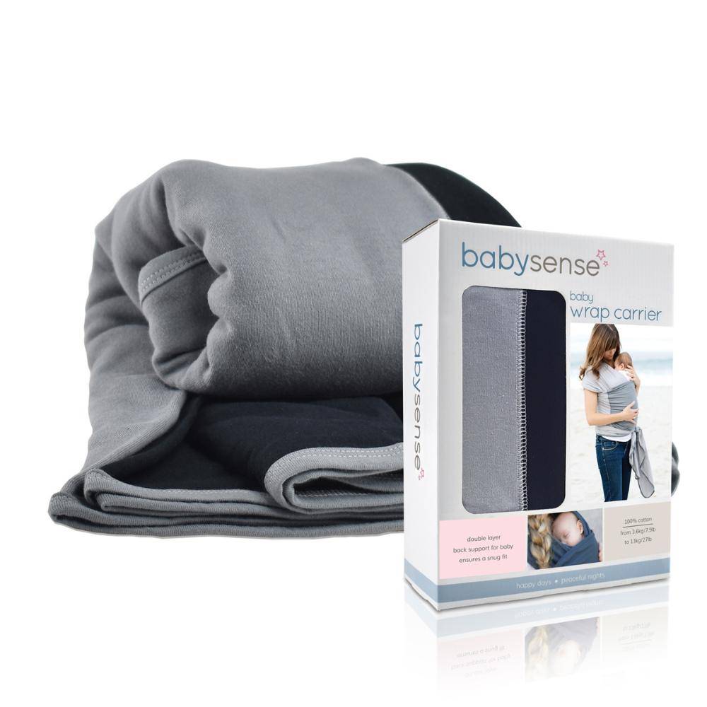 Baby Sense Carrier Baby Wrap Carrier in assorted blue and grey colors, featuring a soft, two-tone design for comfort.